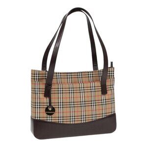 BURBERRY Nova Check Tote Bag Canvas Beige Auth am6828AV